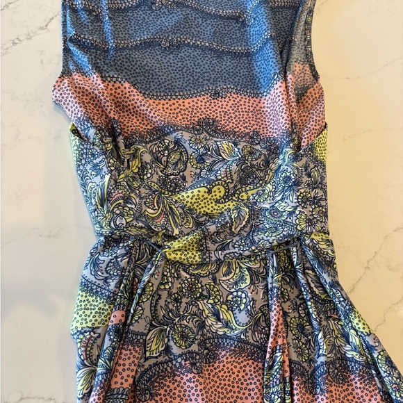 BCBGMaxAzria Blue Multi-Stripe Asymmetrical Cap Sleeve Dress - Picture 6 of 7